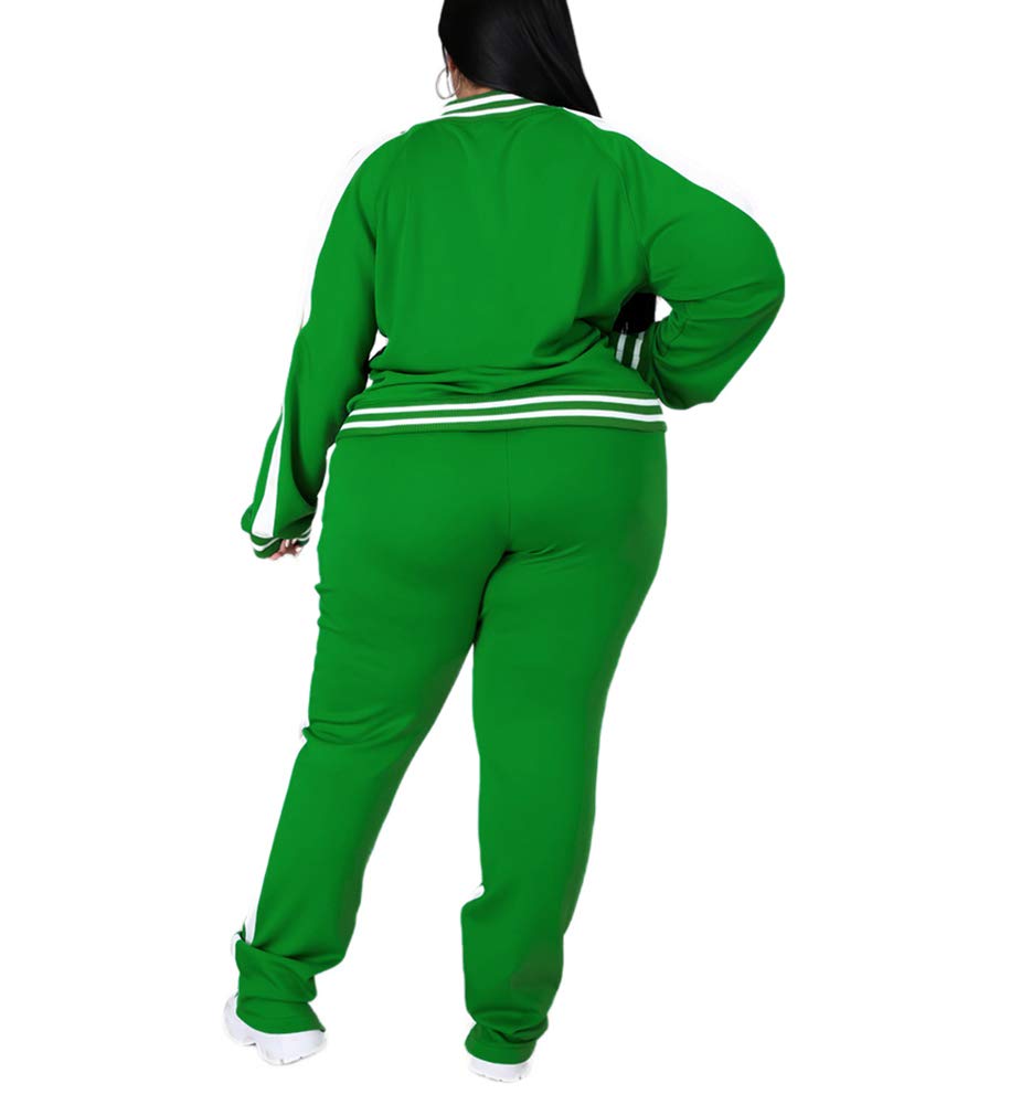 Ophestin Womens Plus Size 2 Piece Tracksuits Outfit Long Sleeve Jacket Skinny Sweatpants Set