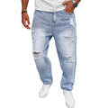 Mens Relaxed Tapered Ripped Jeans Loose Straight Leg Denim Pants