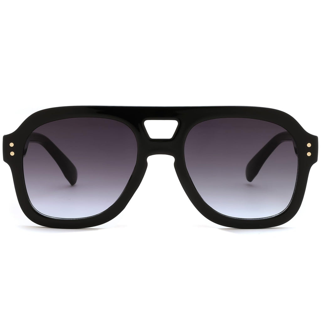FEISEDY Vintage Aviator Sunglasses Double Bridge Women Men Large Square Thick Frame Trendy Eyewear UV400 B2846