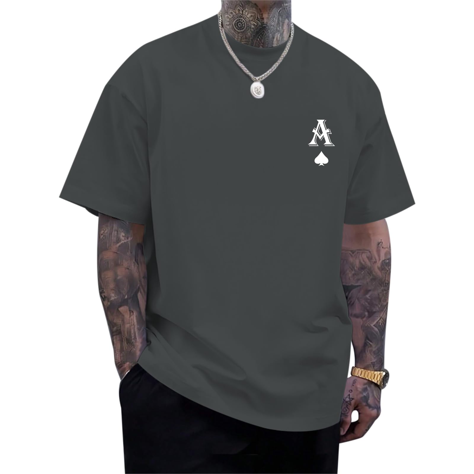 Zoemghc Men's Graphic Tees Vintage Oversize T Shirts Poker Ace of Spades Shirt Streetwear Rapper Casual Tee Top