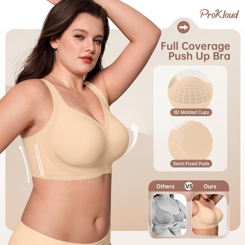 ProKloud Jelly Bras for Women No Underwire Wireless Bra with Support and Lift Full Coverage Plus Size Comfy Seamless Bra