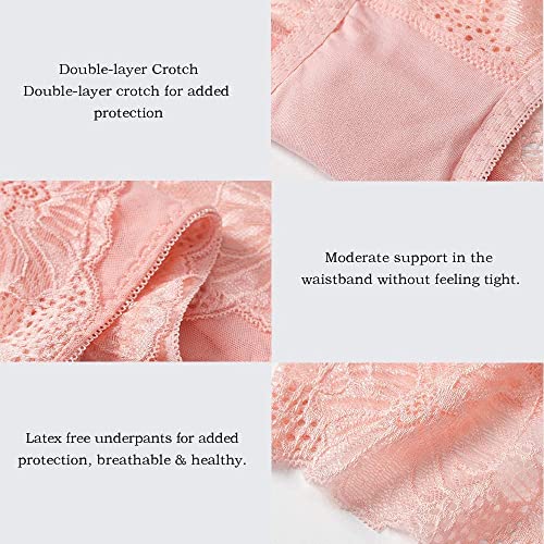PHOLEEY Womens Sexy Underwear Lace Panties High Waisted Plus Size Ladies Brief for Women 5-Pack