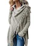 Women's Open Front Knited Tassels Slash Loose Cardigan Crew Neck Speckled Fringe Sweater Outwear