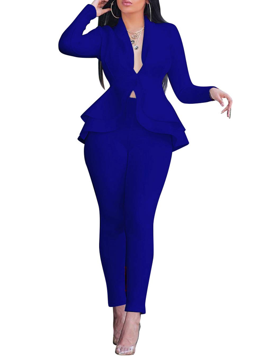 Salimdy Sexy 2 Piece Outfits for Women Long Sleeve Solid Blazer with Pants Casual Elegant Business Suit Sets