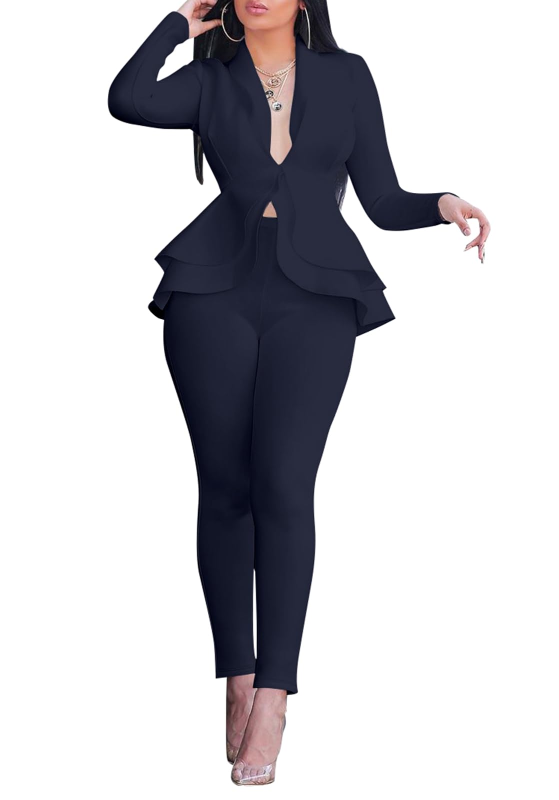Salimdy Sexy 2 Piece Outfits for Women Long Sleeve Solid Blazer with Pants Casual Elegant Business Suit Sets