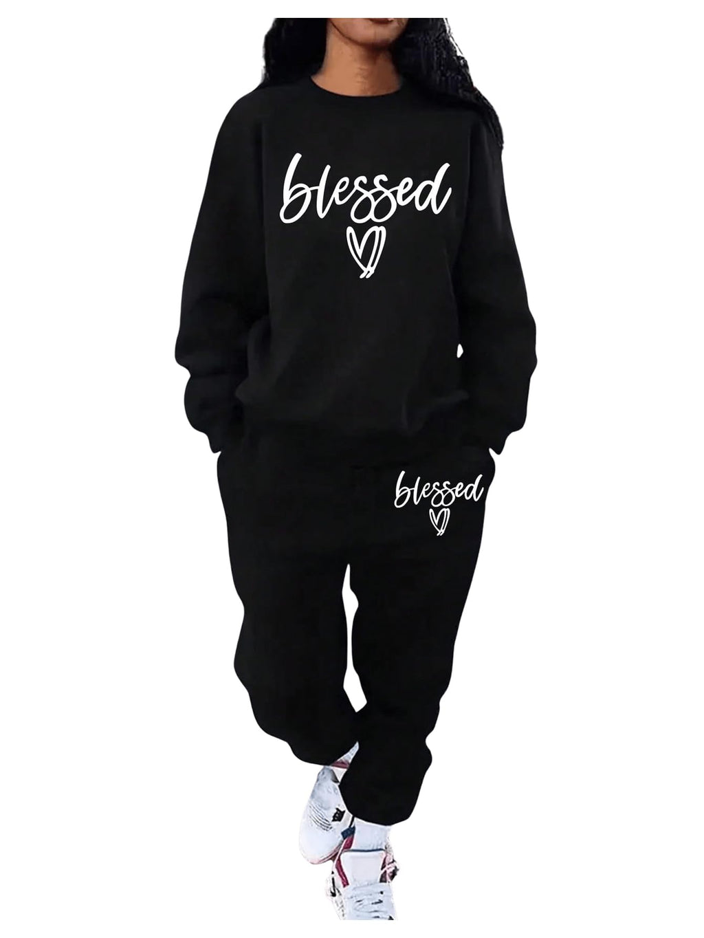 WDIRARA Women's Plus Size Letter Graphic 2 Piece Outfits Long Sleeve Sweatshirt Sweatpants Set Tracksuit