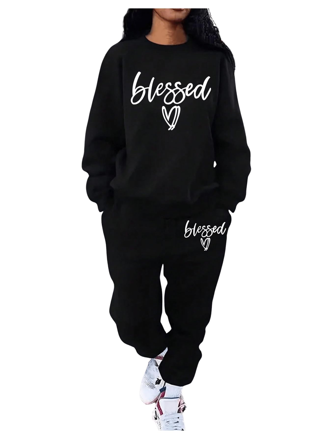 WDIRARA Women's Plus Size Letter Graphic 2 Piece Outfits Long Sleeve Sweatshirt Sweatpants Set Tracksuit
