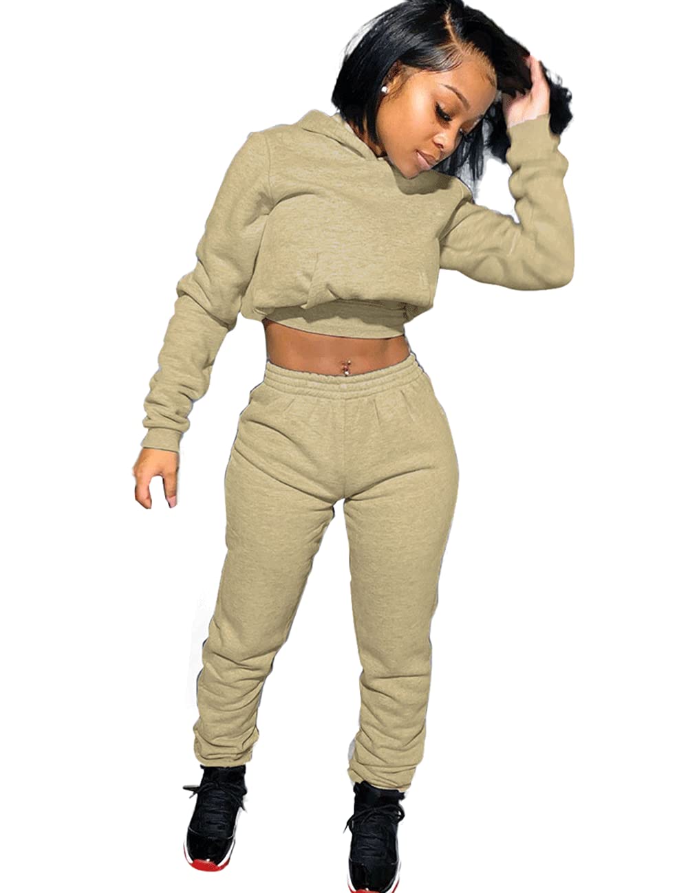 Women's 2 Piece Sweatsuit Set Long Sleeve Jogger Tracksuit Outfits 2025 Casual Crop Hoodie and Pants Matching Sets