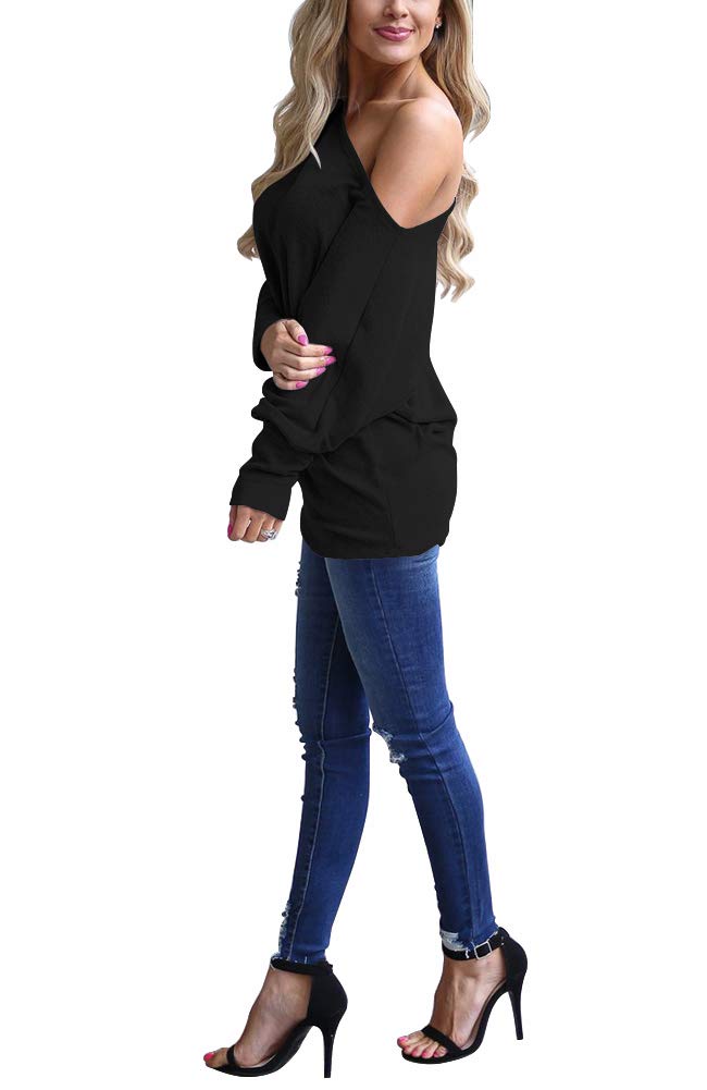 Lacozy Women's Off Shoulder Long Sleeve Oversized Pullover Sweater Knit Jumper Loose Tunic Tops