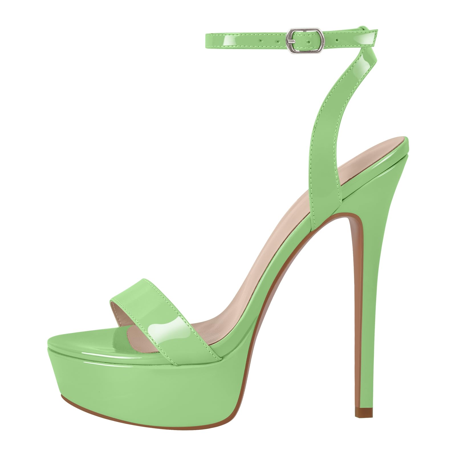 onlymakerheels Platform Stiletto High Heels for Women, Round Open Toe Ankle Strap Sexy Heeled Sandals for Wedding Party Dress