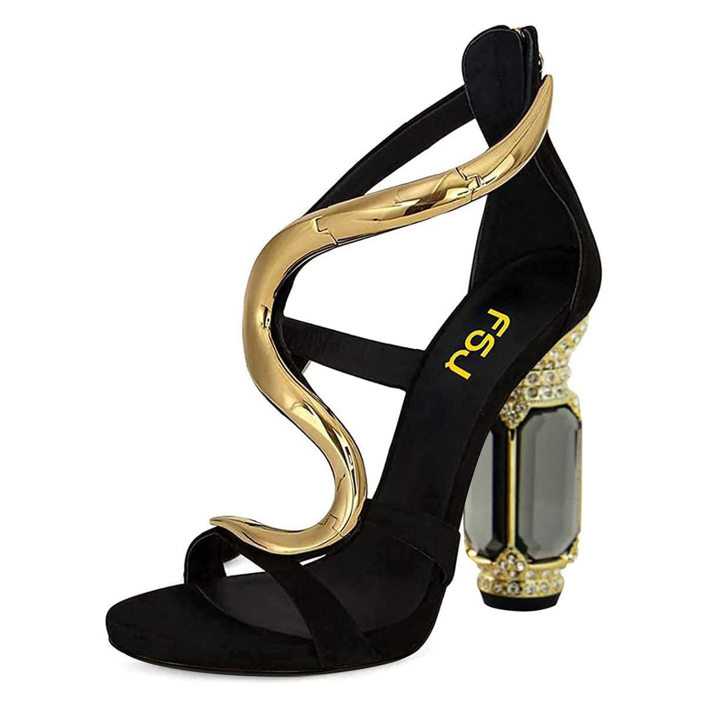 FSJ Women Open Toe Stylish Sandals Ankle Strap Chunky Block High Thick Heels Wedding Party Ballroom Shoes Size 4-15 US