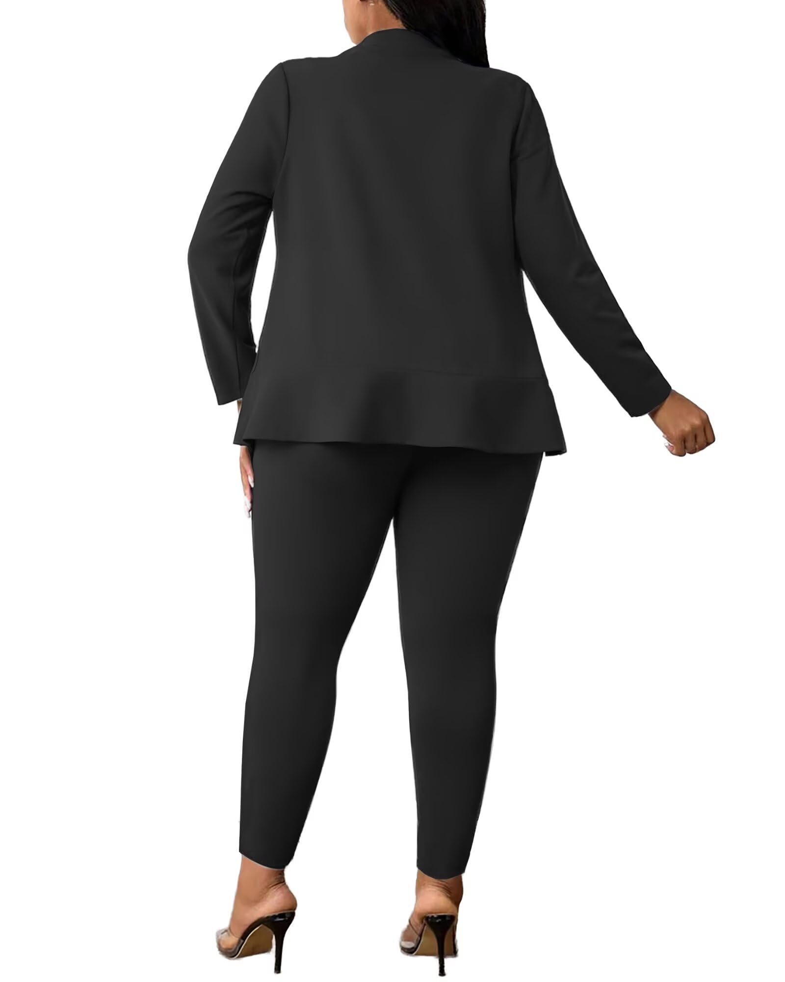 Aro Lora Womens Plus Size 2 Piece Outfits Pantsuits Long Sleeve Ruffle Irregular Hem Open Front Blazer Pant Set