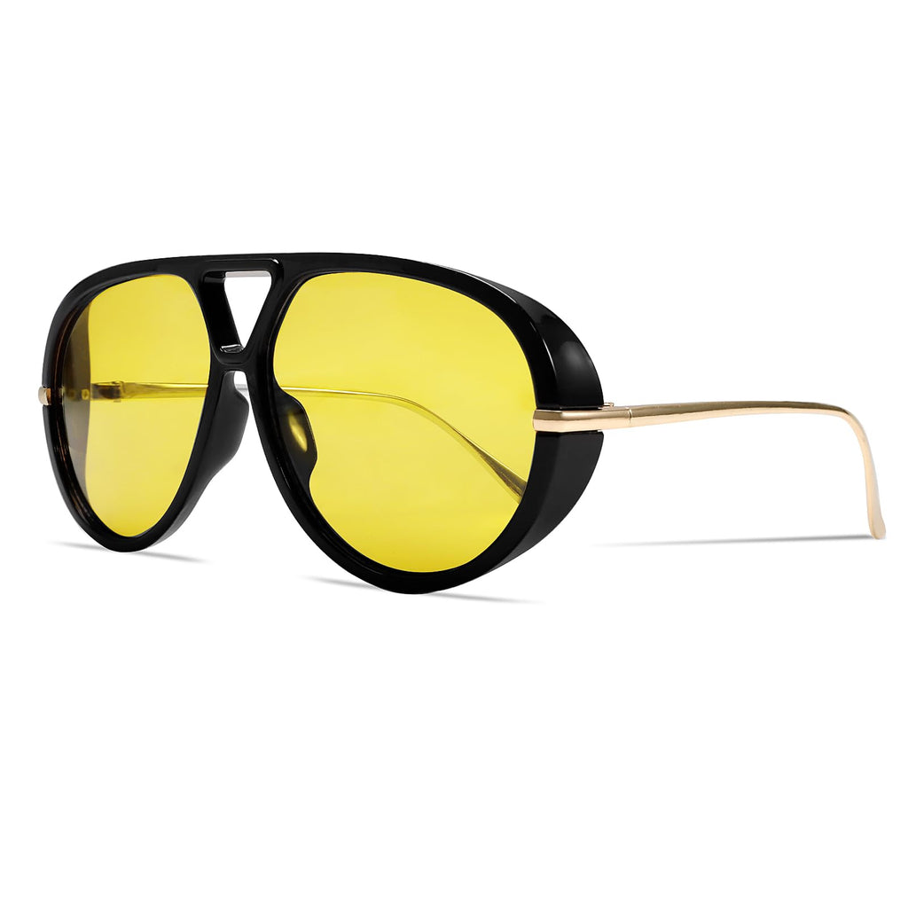 GUVIVI Retro Gold Aviator Sunglasses for Women Men, 2026 Metal Oversized 70s Aviators Black Vacation Beach Sun Glasses