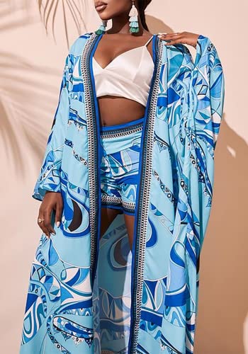 2 Piece Outfits for Women Sexy Beach Cover Up Shorts Set Open Front Long Cardigan