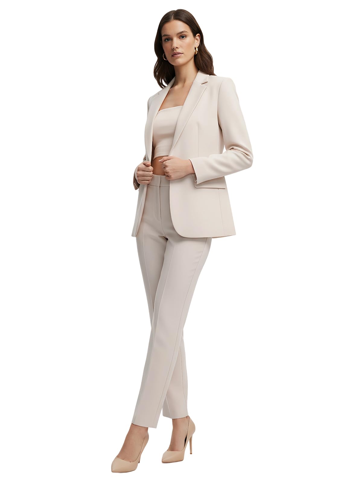 Women's 2 Piece Pant Suit Dressy Business Casual Outfits Notched Collar Blazer Professional Pantsuits Set for Work Office