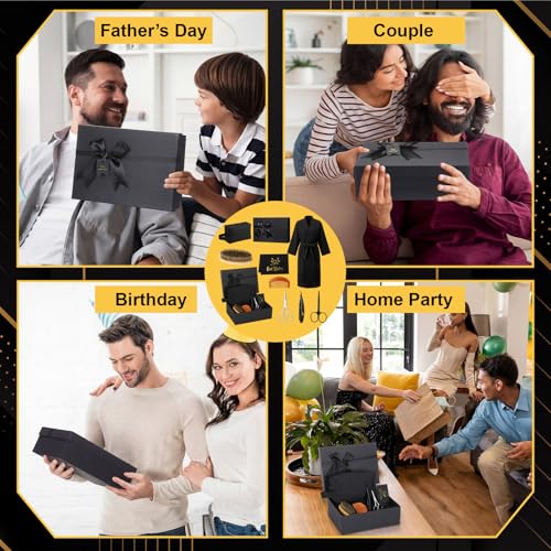 Twistover 9 Pcs Birthday Gifts Baskets for Men Beard Care for Him with Waffle Robe Toiletry Bag Comb Scissors