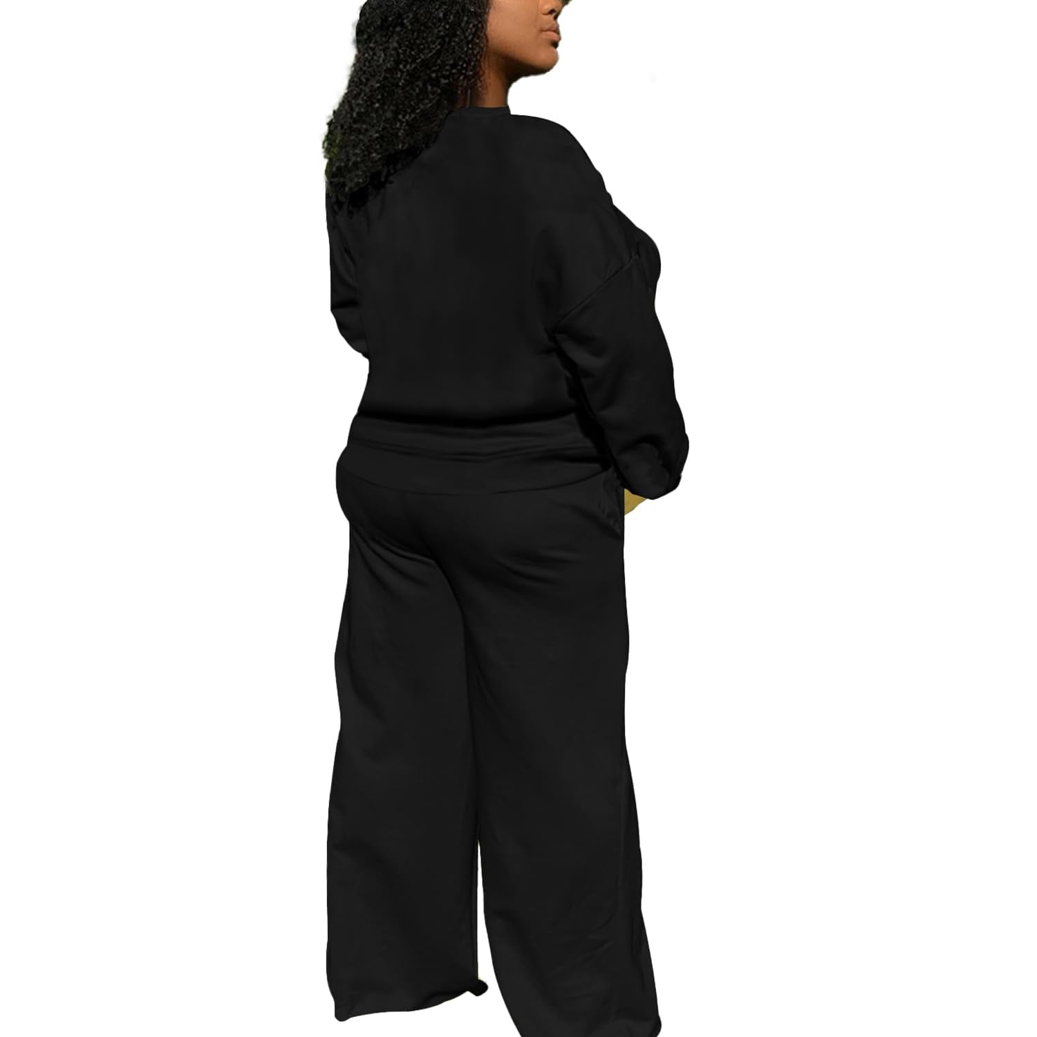 TOPSRANI Womens Plus Size Sweatsuits Tracksuit 2 Piece Outfits Crewneck Lounge Set Long Sleeve Baggy Wide Leg Pant Sets