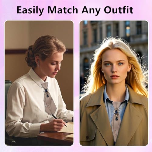 GHTIYLP Adjustable Ties for Women Vintage Womens Tie with Crystal, Pre-Tied Neck Tie for Women Girls Party School Work Casual