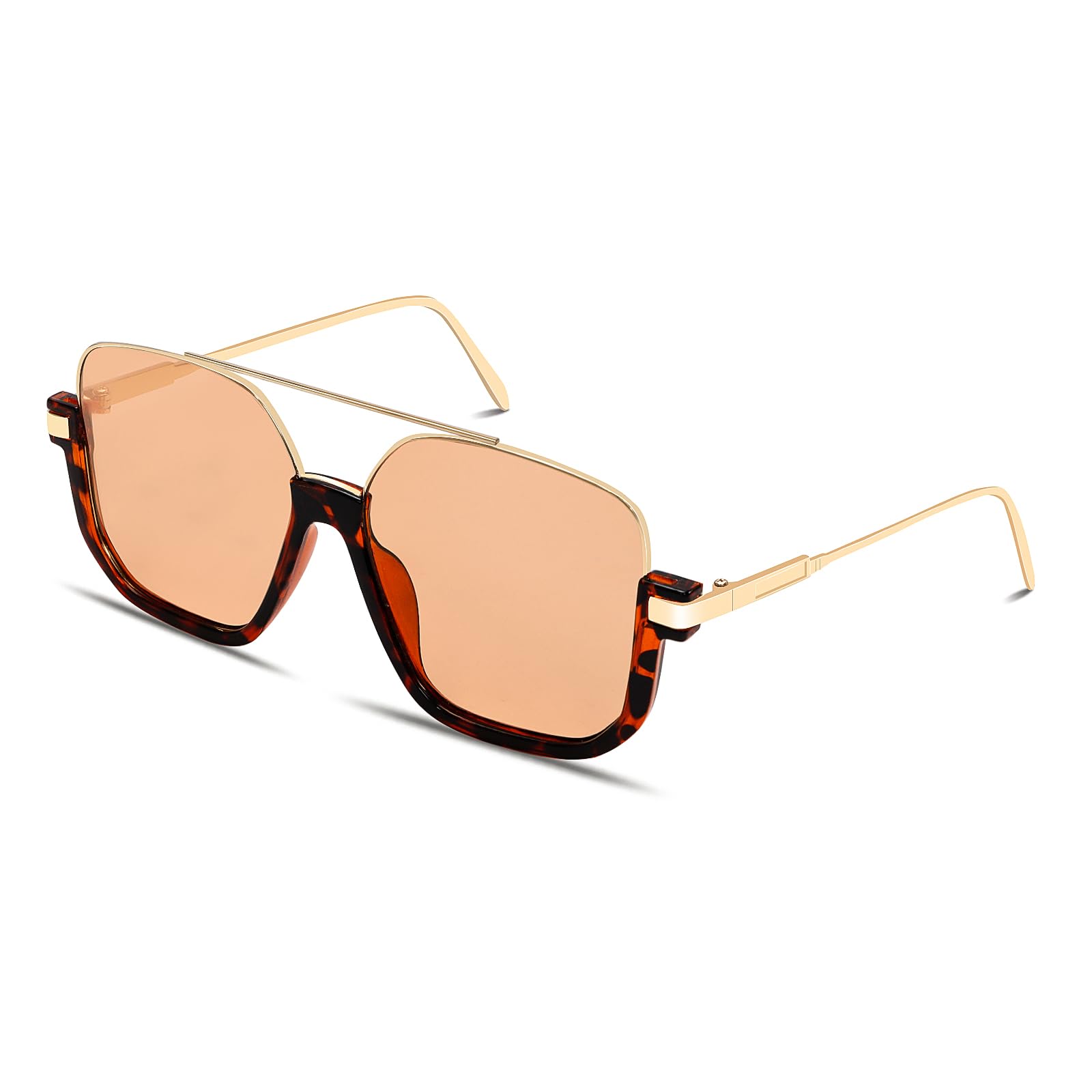 GUVIVI Retro Oversized Aviator Sunglasses for Women Men Square Double Bridge Pilot Sun Glasses 70s Trendy Shades
