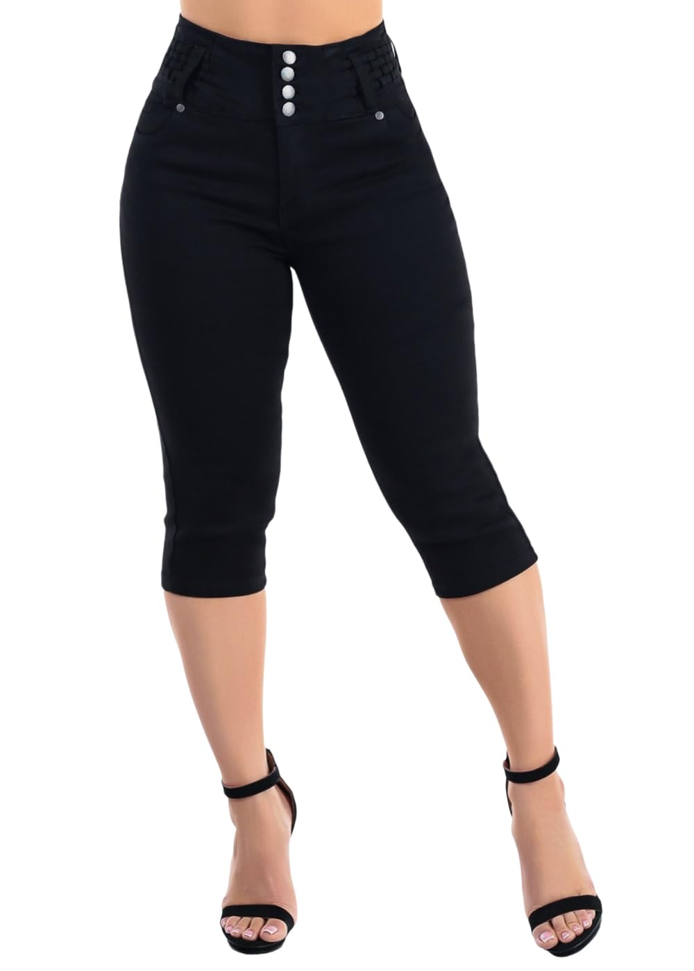 Moda Xpress Women’s Juniors High Waisted Butt Lifting Stretch Denim Capris, Slim Fit, Casual Summer Style