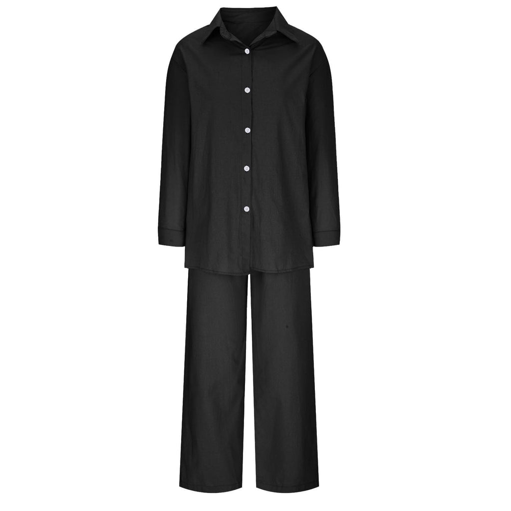 BAOQIN Linen Sets for Women 2 Piece - Womens Long Sleeve Button Down Shirts Summer Wide Leg Breathable Cotton Linen Pants Set