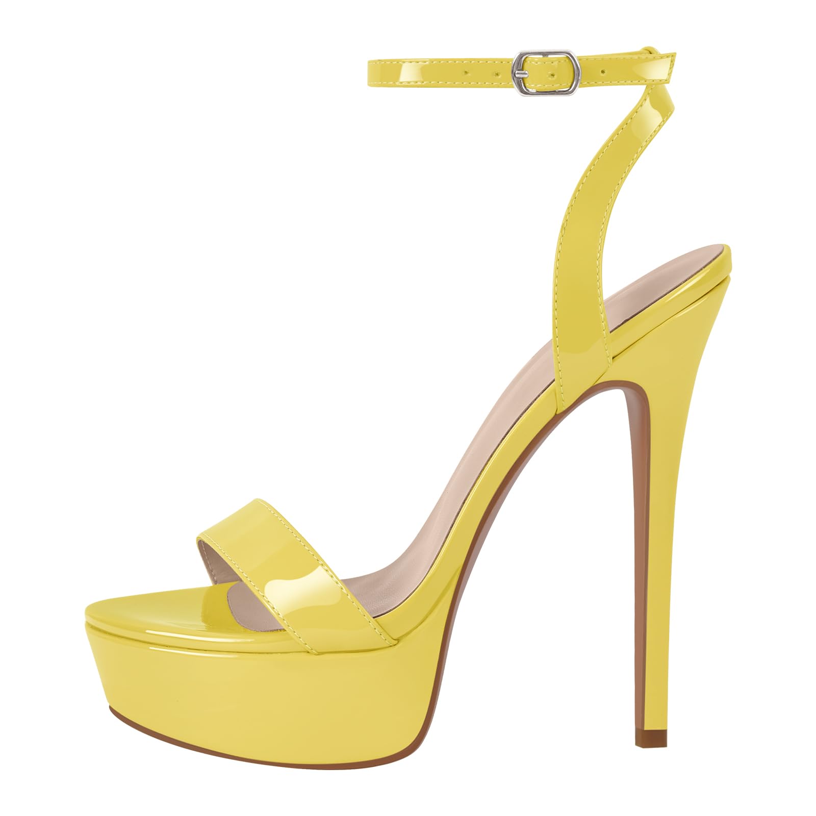 onlymakerheels Platform Stiletto High Heels for Women, Round Open Toe Ankle Strap Sexy Heeled Sandals for Wedding Party Dress