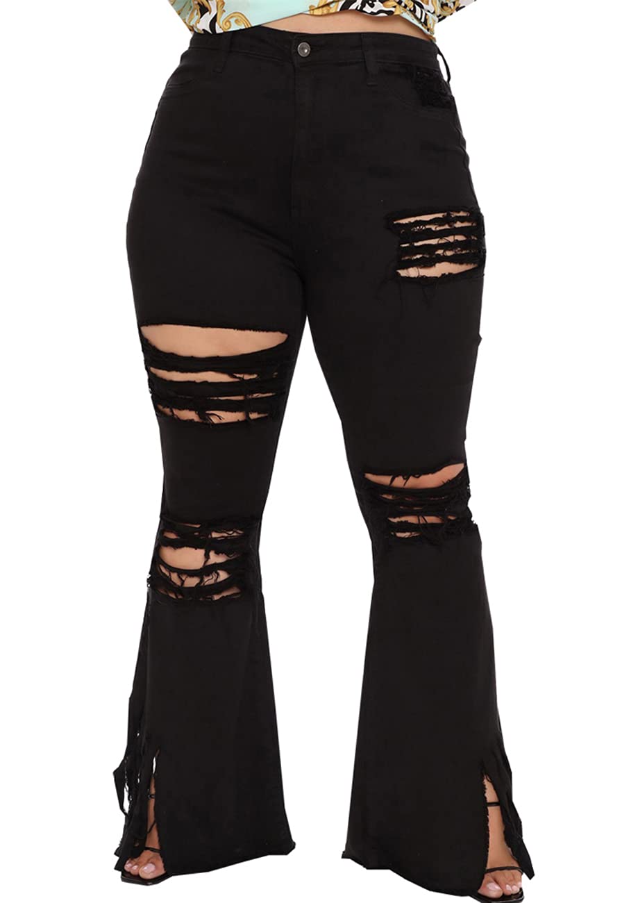 BessCops Plus Size Bell Bottom Jeans for Women Elastic High Waisted Classic Flared Denim Pants
