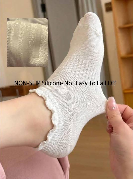 Fandecie No Show Socks Womens Low Cut Non Slip Cute Ruffle Ankle Socks 6 Pairs