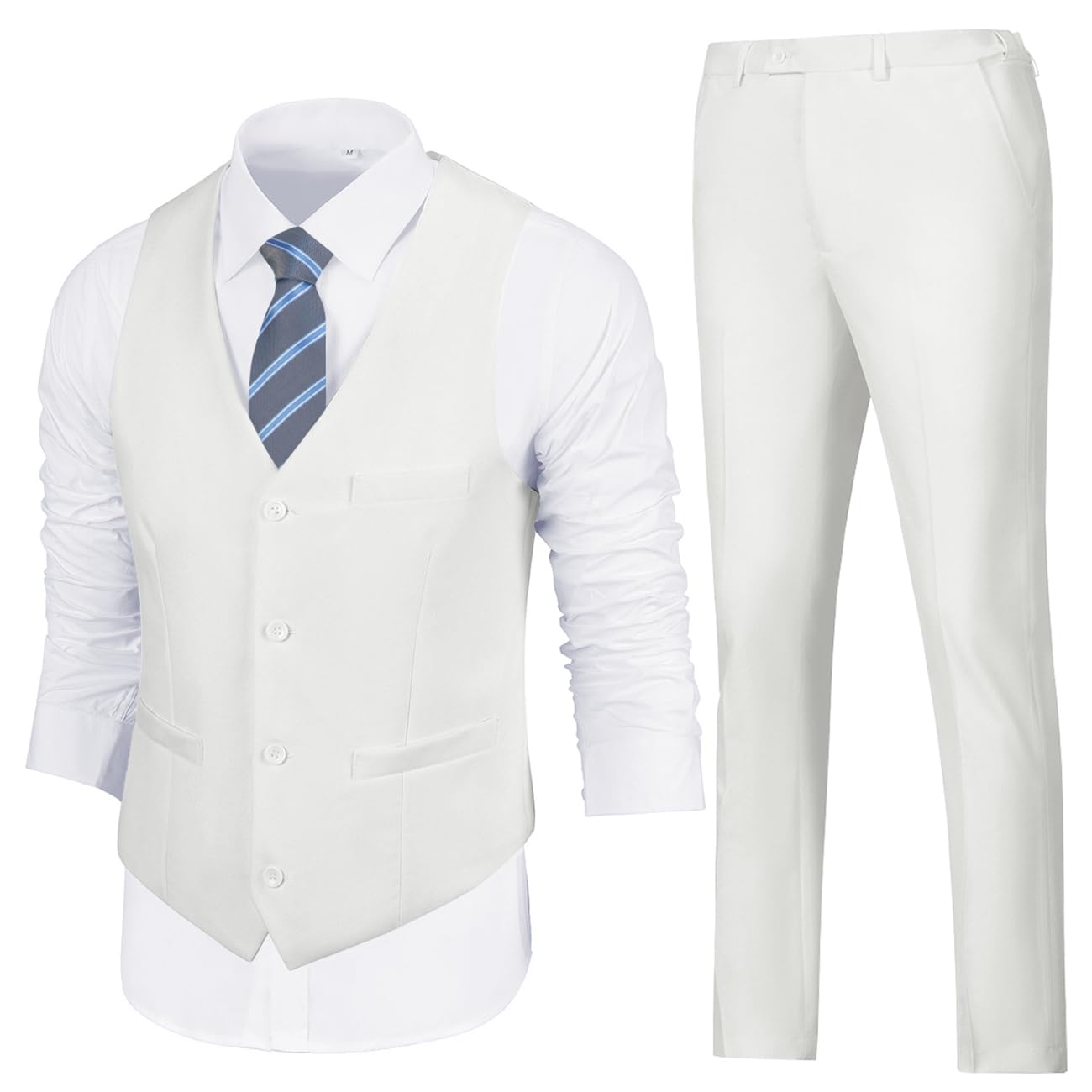 Mens Slim Fit 2 Piece Suit Set V-Neck Solid Dress Suit Vest Pants Wedding Prom Tuxedo for Men