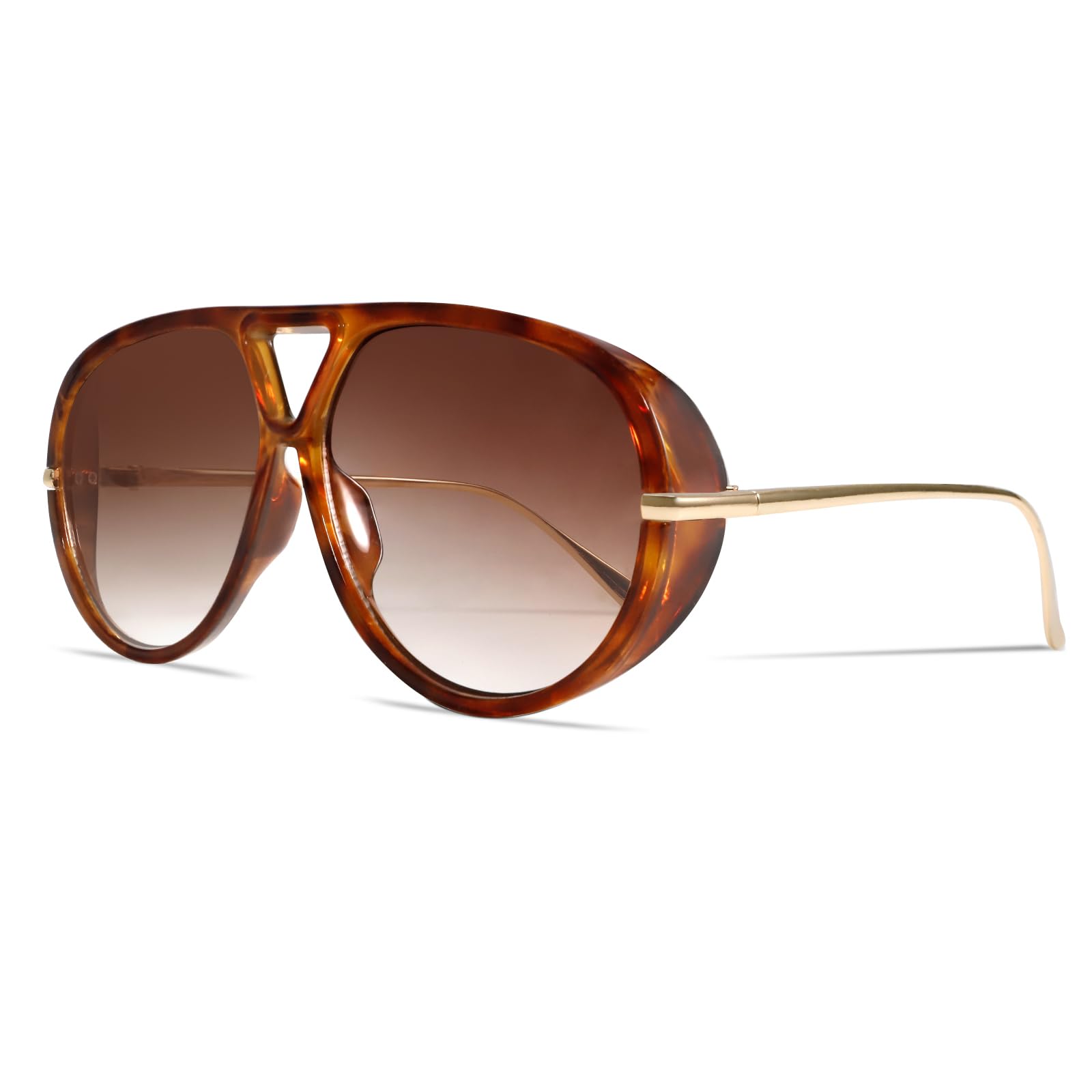 GUVIVI Retro Gold Aviator Sunglasses for Women Men, 2026 Metal Oversized 70s Aviators Black Vacation Beach Sun Glasses