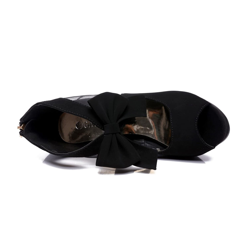 GATUXUS Open Toe Women Platform High Heel Shoes Bows Strappy Sandals
