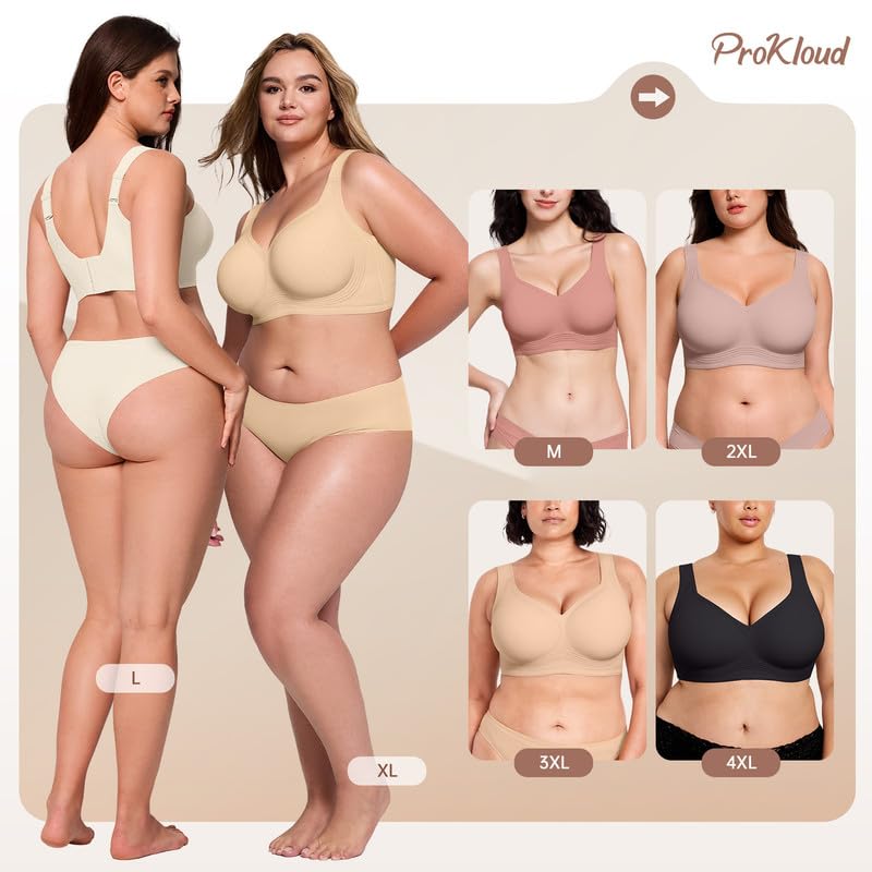 ProKloud Jelly Bras for Women No Underwire Wireless Bra with Support and Lift Full Coverage Plus Size Comfy Seamless Bra