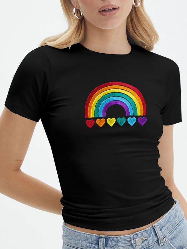 ASTANFY Rainbow Shirt Womens Pride Shirts Equality Love is Love Tshirt LGBT Cropped Tops Summer