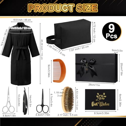 Twistover 9 Pcs Birthday Gifts Baskets for Men Beard Care for Him with Waffle Robe Toiletry Bag Comb Scissors