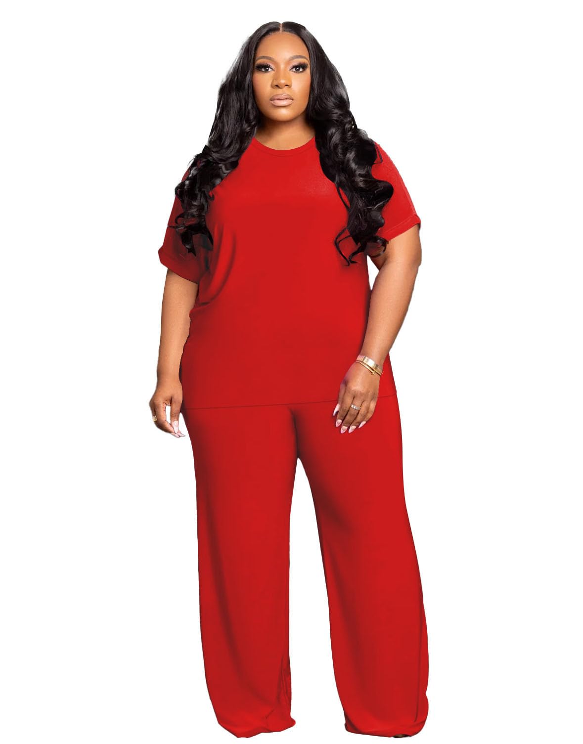 Tycorwd Women's Plus Size Two Piece Outfits Sweatsuits Sets Casual Short Sleeve Tops Loose Wide Leg Pants Tracksuit Sets