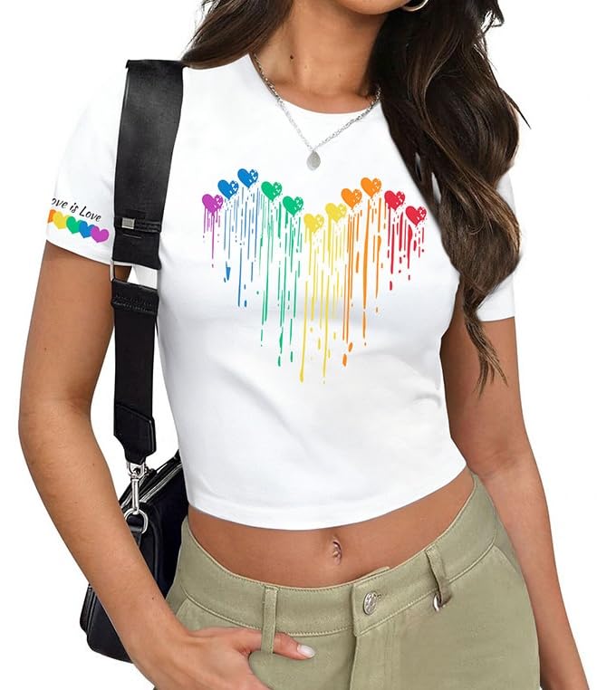 ASTANFY Rainbow Shirt Womens Pride Shirts Equality Love is Love Tshirt LGBT Cropped Tops Summer