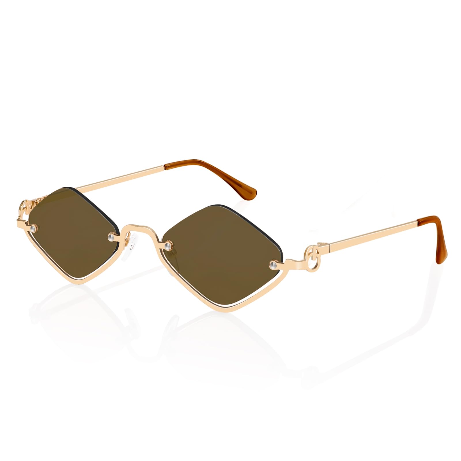 TYA Retro Y2k Sunglasses for Women Men,Trendy Semi-Rimless Sun Glasses Irregular Narrow Gold Sunnies UV400