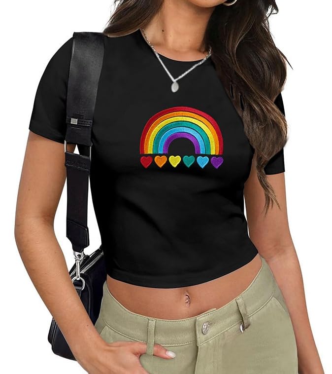 ASTANFY Rainbow Shirt Womens Pride Shirts Equality Love is Love Tshirt LGBT Cropped Tops Summer