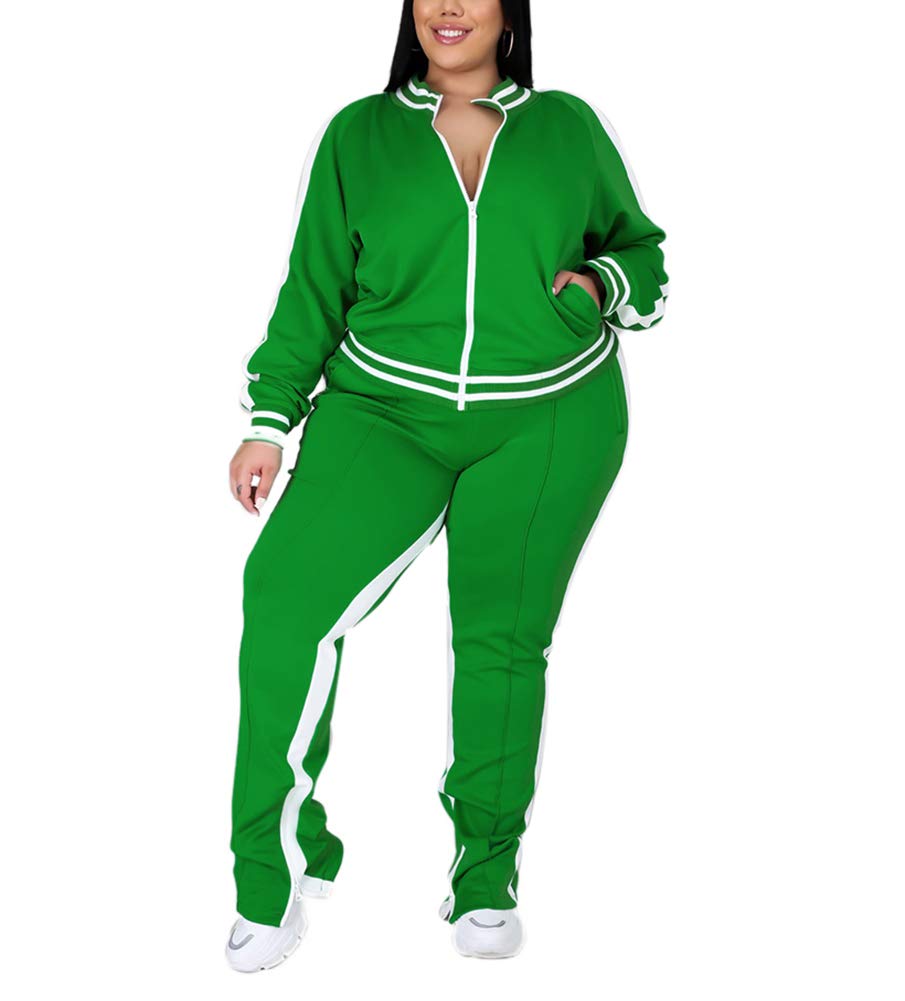 Ophestin Womens Plus Size 2 Piece Tracksuits Outfit Long Sleeve Jacket Skinny Sweatpants Set
