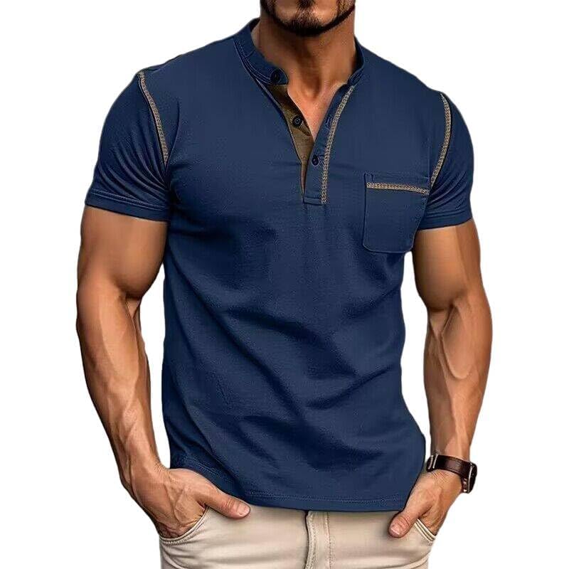 Men's Henley Shirts Short/Long Sleeve Casual Cotton T-Shirt Classic Button Basic Stylish Tees Tops