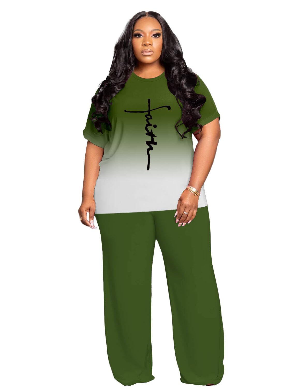 Tycorwd Women's Plus Size Two Piece Outfits Sweatsuits Sets Casual Short Sleeve Tops Loose Wide Leg Pants Tracksuit Sets
