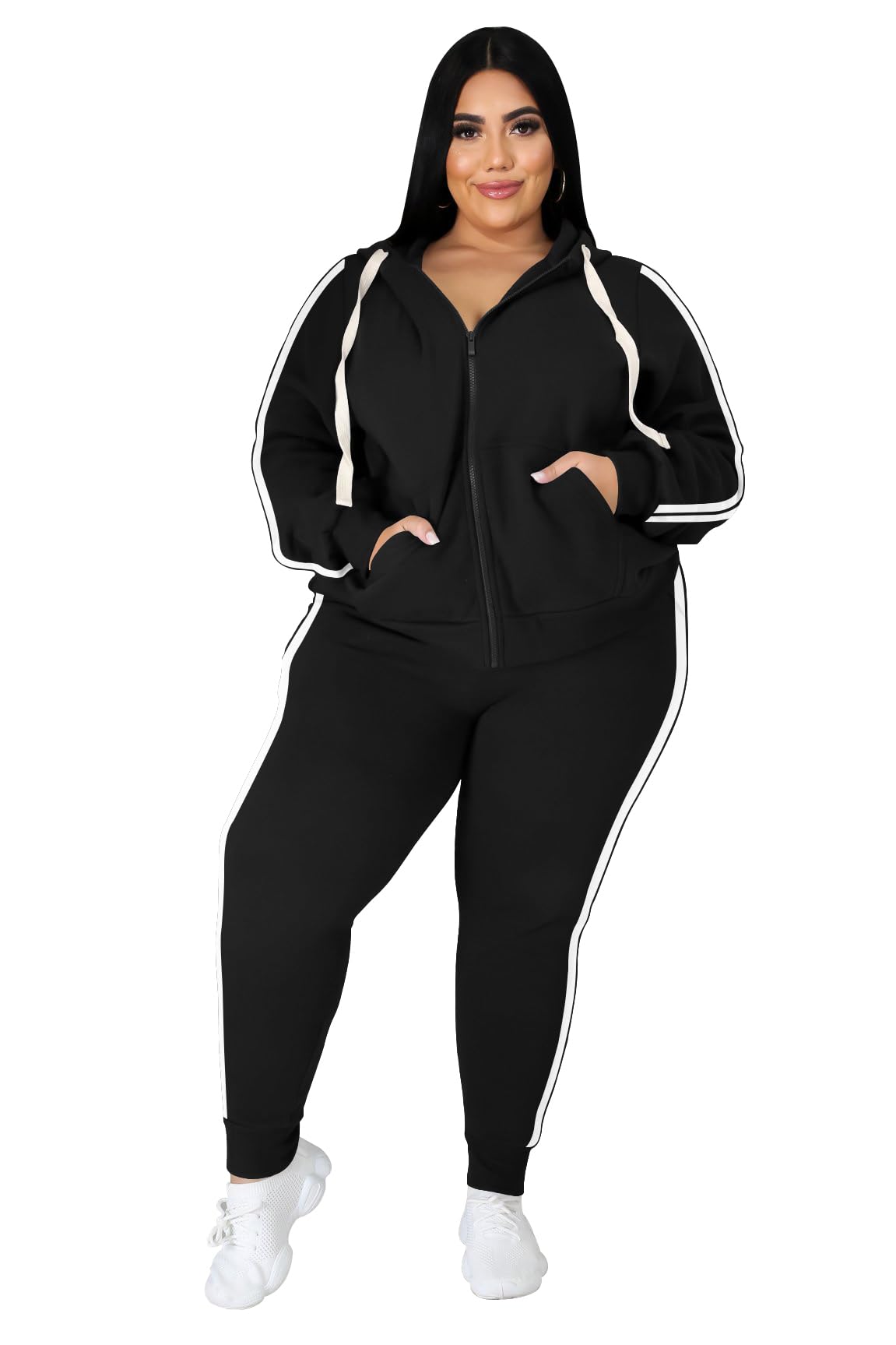 YeGine Womens Plus Size Two Piece Outfits Sweatsuits Casual Long Sleeve Set With Pockets