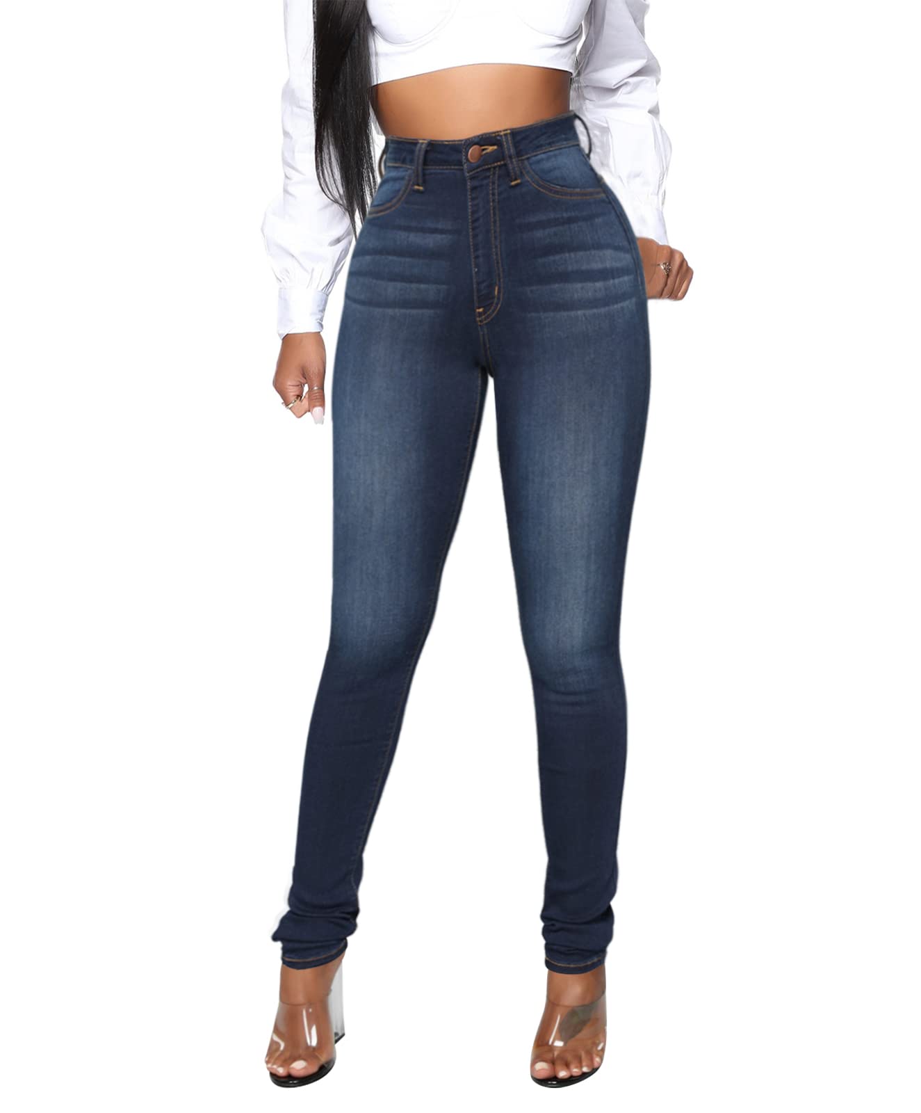 KUNMI Womens Classic High Waisted Skinny Stretch Butt Lifting Jeans Slim Fit Denim Pants