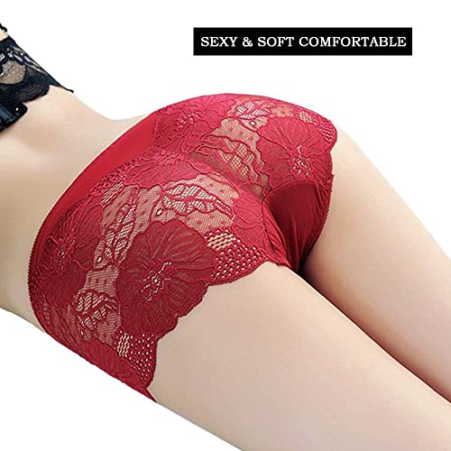 PHOLEEY Womens Sexy Underwear Lace Panties High Waisted Plus Size Ladies Brief for Women 5-Pack