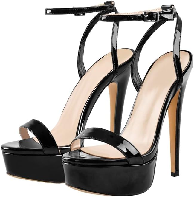 onlymakerheels Platform Stiletto High Heels for Women, Round Open Toe Ankle Strap Sexy Heeled Sandals for Wedding Party Dress