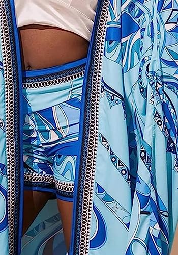 2 Piece Outfits for Women Sexy Beach Cover Up Shorts Set Open Front Long Cardigan