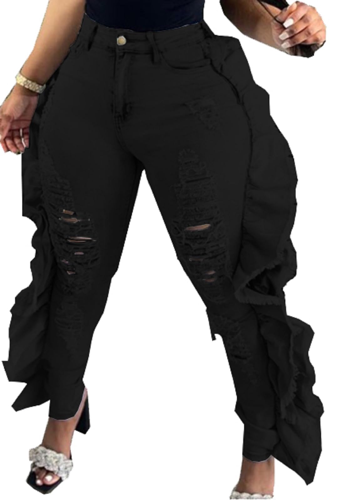 SperLucky Plus Size Jeans for Women Blue High Waisted Distressed Casual Jeans