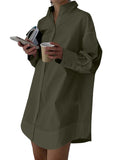 LYANER Women's Casual Shirt Dress Collar V Neck Button Down Loose Long Sleeve Mini Dresses