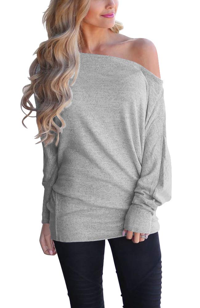 Lacozy Women's Off Shoulder Long Sleeve Oversized Pullover Sweater Knit Jumper Loose Tunic Tops