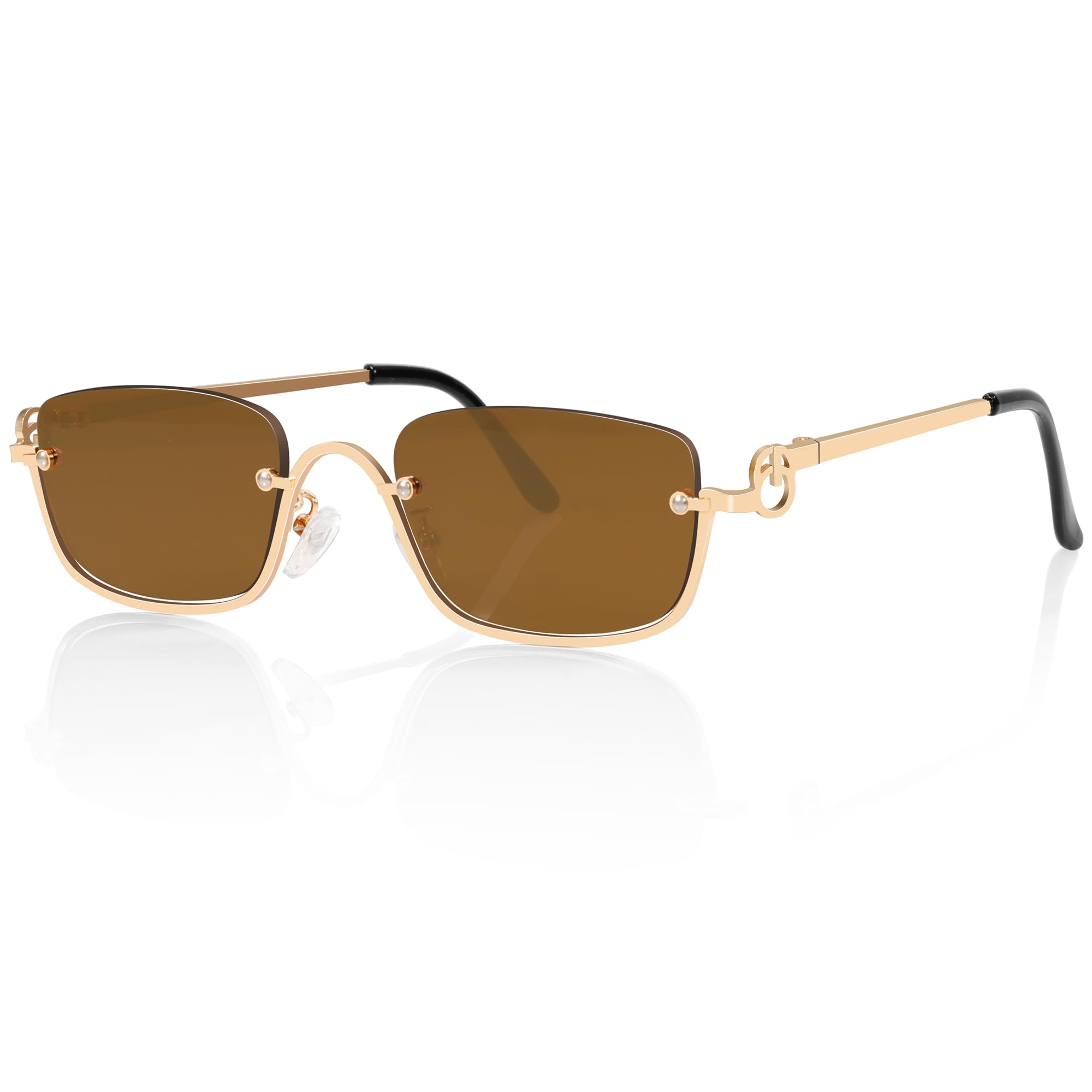 TYA Retro Y2k Sunglasses for Women Men,Trendy Semi-Rimless Sun Glasses Irregular Narrow Gold Sunnies UV400